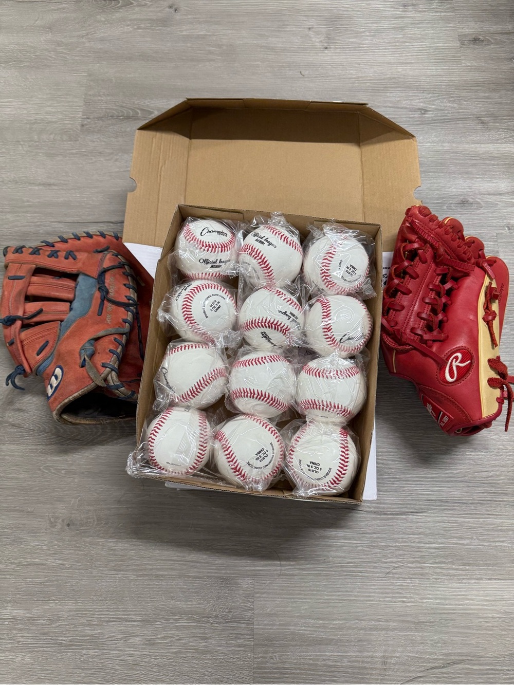 Rawlings Red and Tan Baseball Glove with Boxed Baseballs